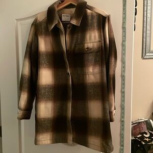 Old Navy Button Down Jacket Brown Plaid Side Pockets